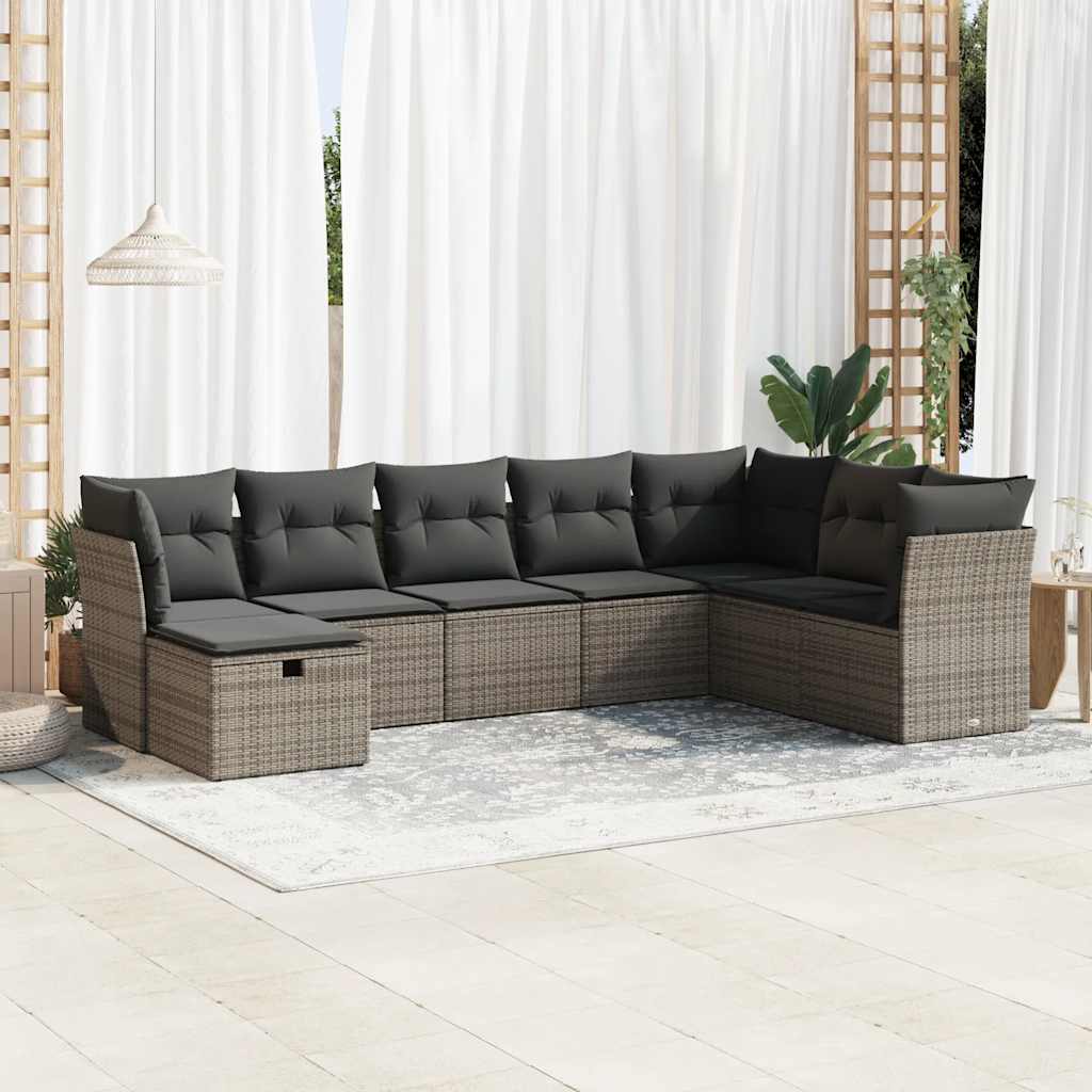 Set Canapele De Grădină, 8 Piese, Cu Perne, Bej, Poliratan