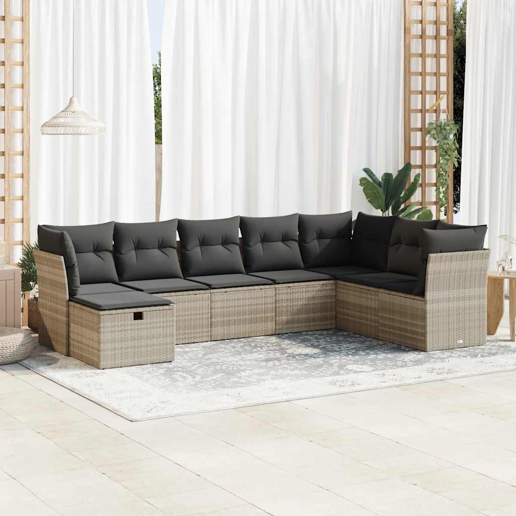 Set Canapele De Grădină, 8 Piese, Cu Perne, Bej, Poliratan