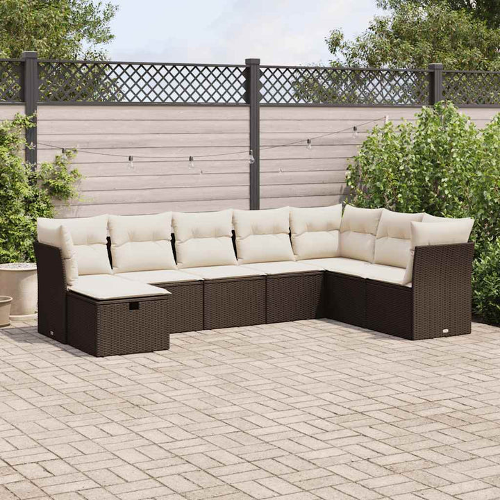 Set Canapele De Grădină, 8 Piese, Cu Perne, Bej, Poliratan