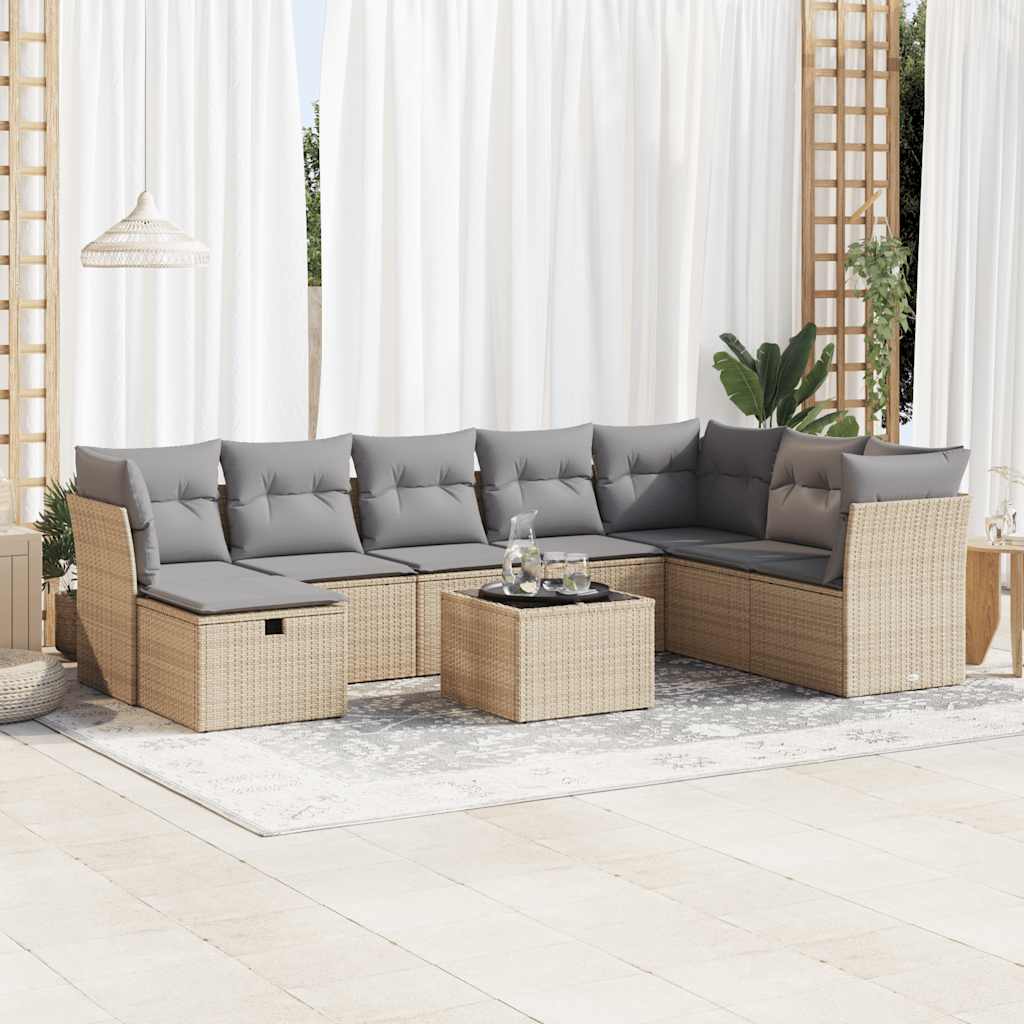 Set Canapele De Grădină, 8 Piese, Cu Perne, Bej, Poliratan