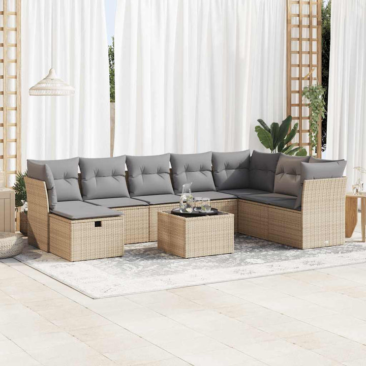 Set Canapele De Grădină, 8 Piese, Cu Perne, Bej, Poliratan