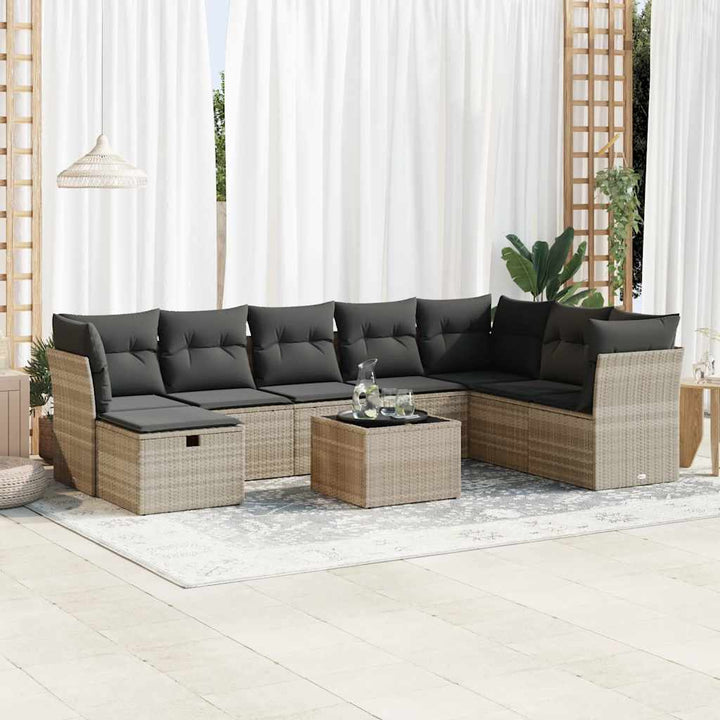 Set Canapele De Grădină, 8 Piese, Cu Perne, Bej, Poliratan