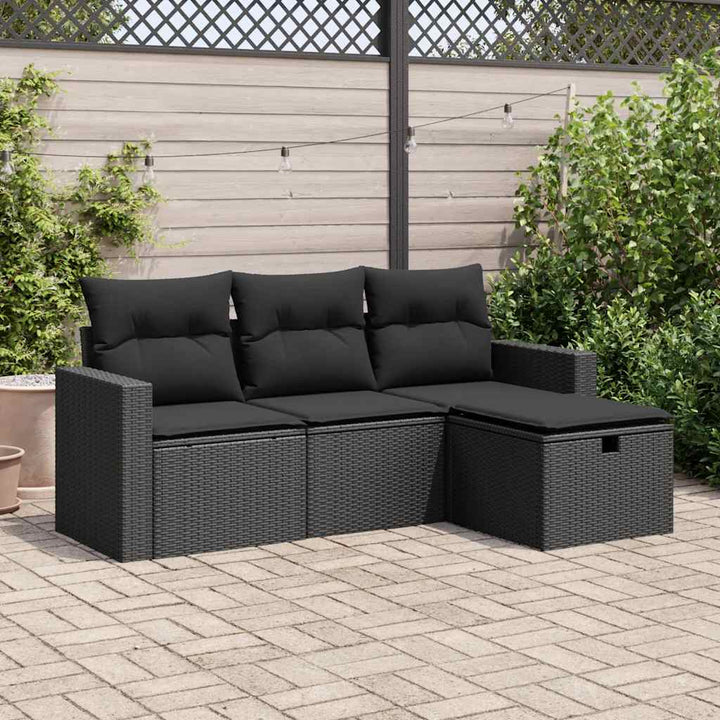 Set Canapea De Grădină Cu Perne, 4 Piese, Poliratan