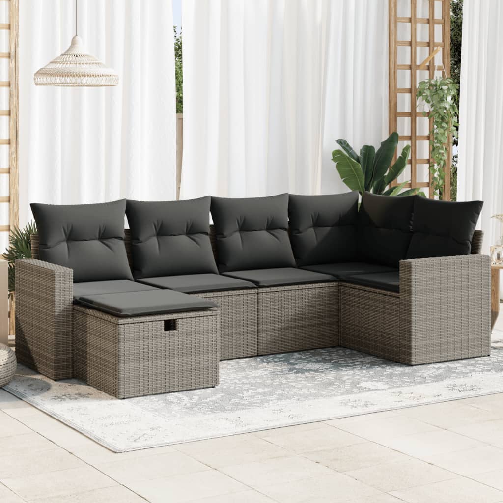 Set Canapele De Grădină Cu Perne, 7 Piese, Maro, Poliratan