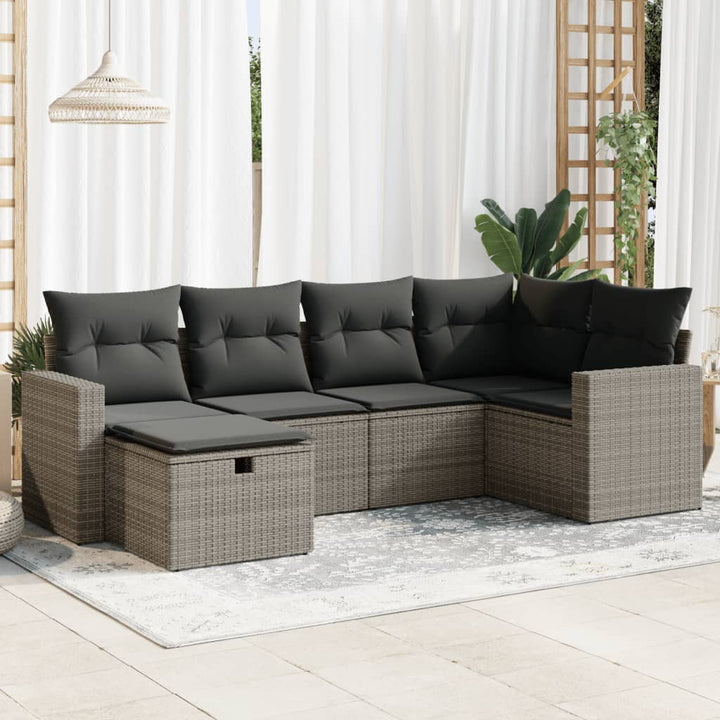 Set Canapele De Grădină Cu Perne, 7 Piese, Maro, Poliratan