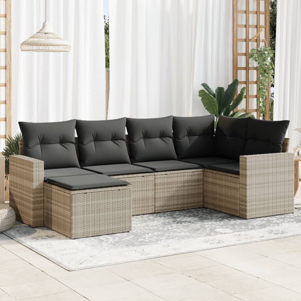Set Canapele De Grădină Cu Perne, 7 Piese, Maro, Poliratan