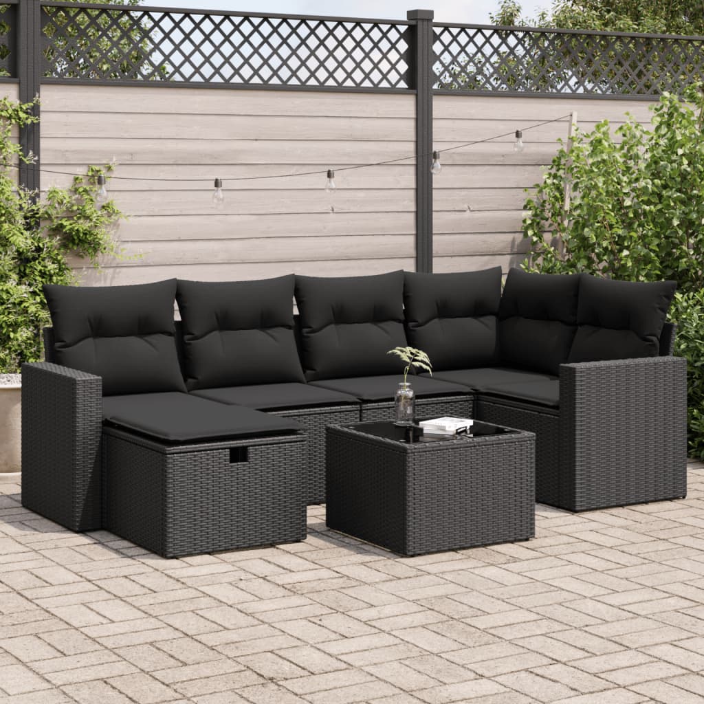Set Canapele De Grădină Cu Perne, 7 Piese, Maro, Poliratan