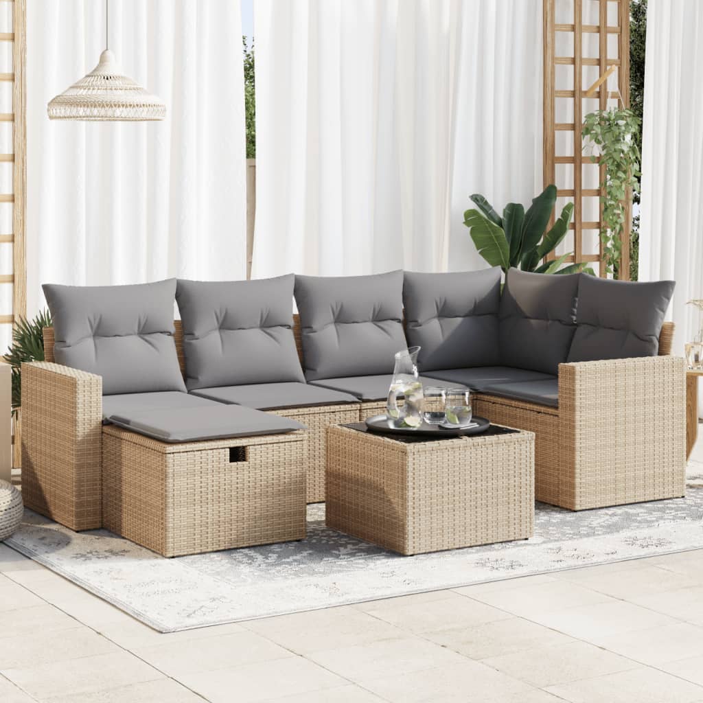 Set Canapele De Grădină Cu Perne, 7 Piese, Maro, Poliratan