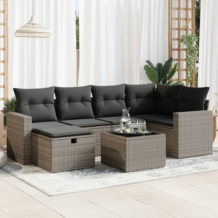 Set Canapele De Grădină Cu Perne, 7 Piese, Maro, Poliratan
