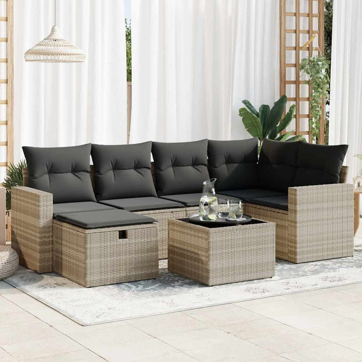 Set Canapele De Grădină Cu Perne, 7 Piese, Maro, Poliratan