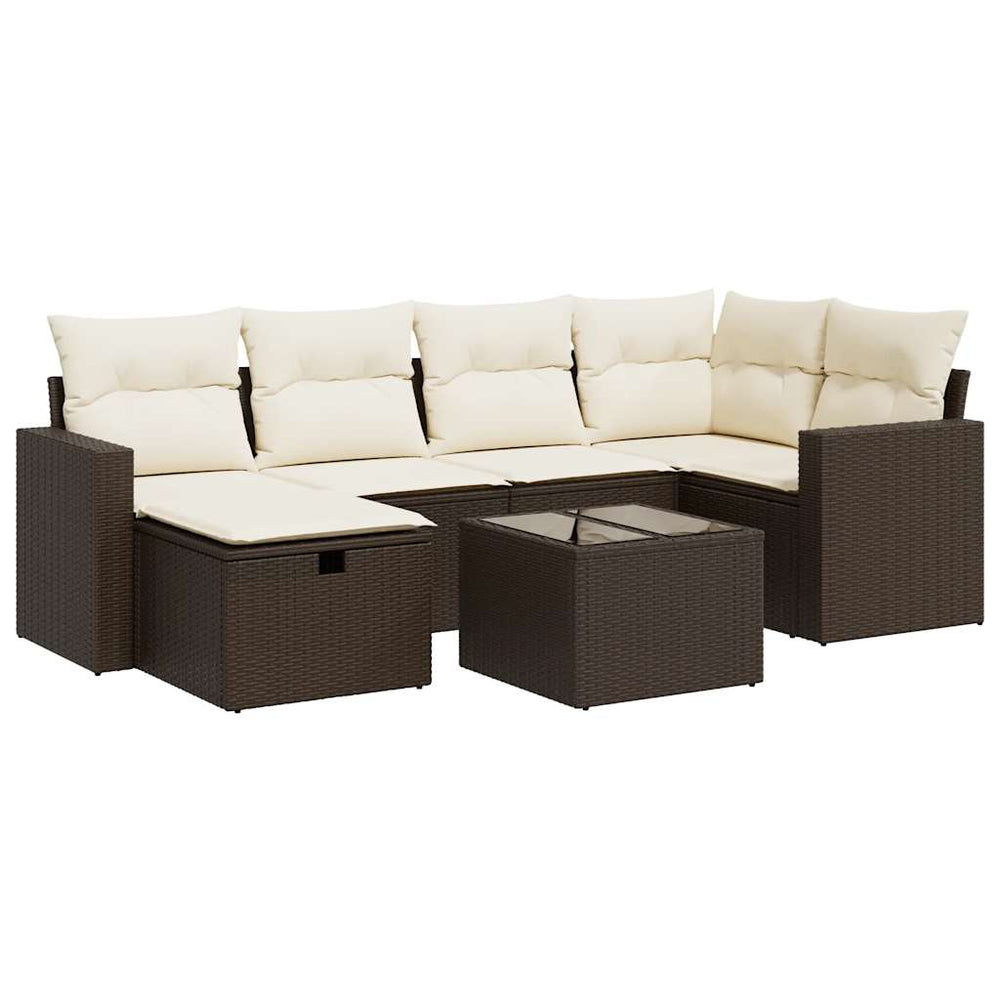 Set Canapele De Grădină Cu Perne, 7 Piese, Maro, Poliratan