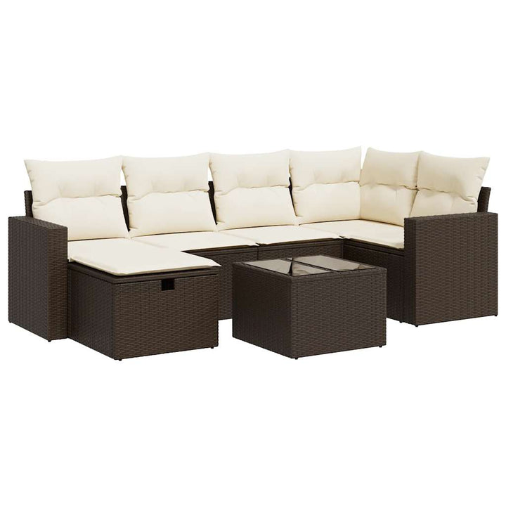 Set Canapele De Grădină Cu Perne, 7 Piese, Maro, Poliratan