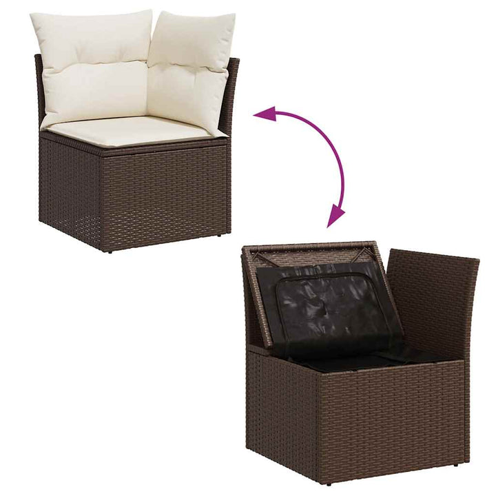 Set Canapele De Grădină Cu Perne, 7 Piese, Maro, Poliratan