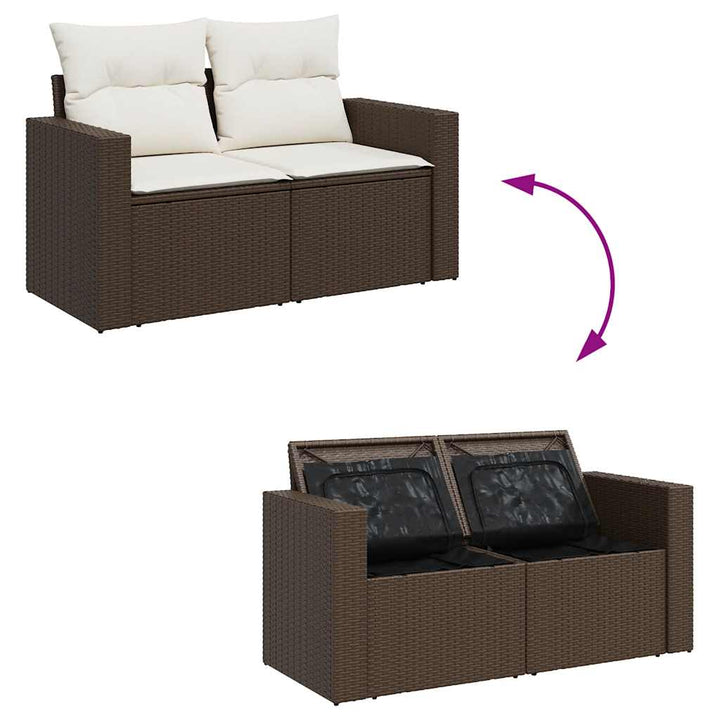 Set Canapele De Grădină Cu Perne, 7 Piese, Maro, Poliratan