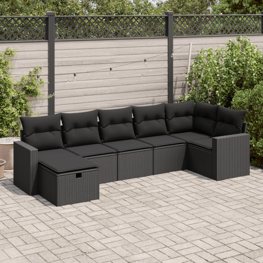 Set Canapele De Grădină, 7 Piese, Cu Perne, Bej, Poliratan