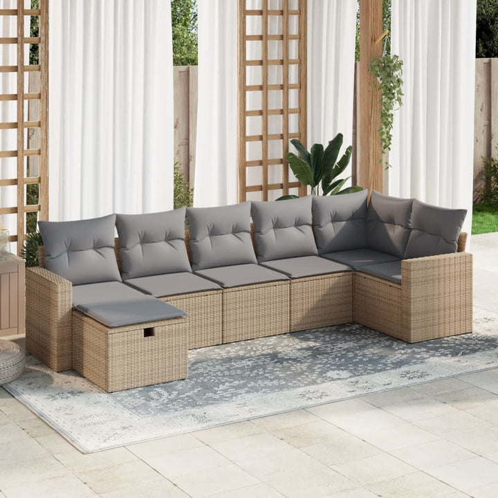 Set Canapele De Grădină, 7 Piese, Cu Perne, Bej, Poliratan
