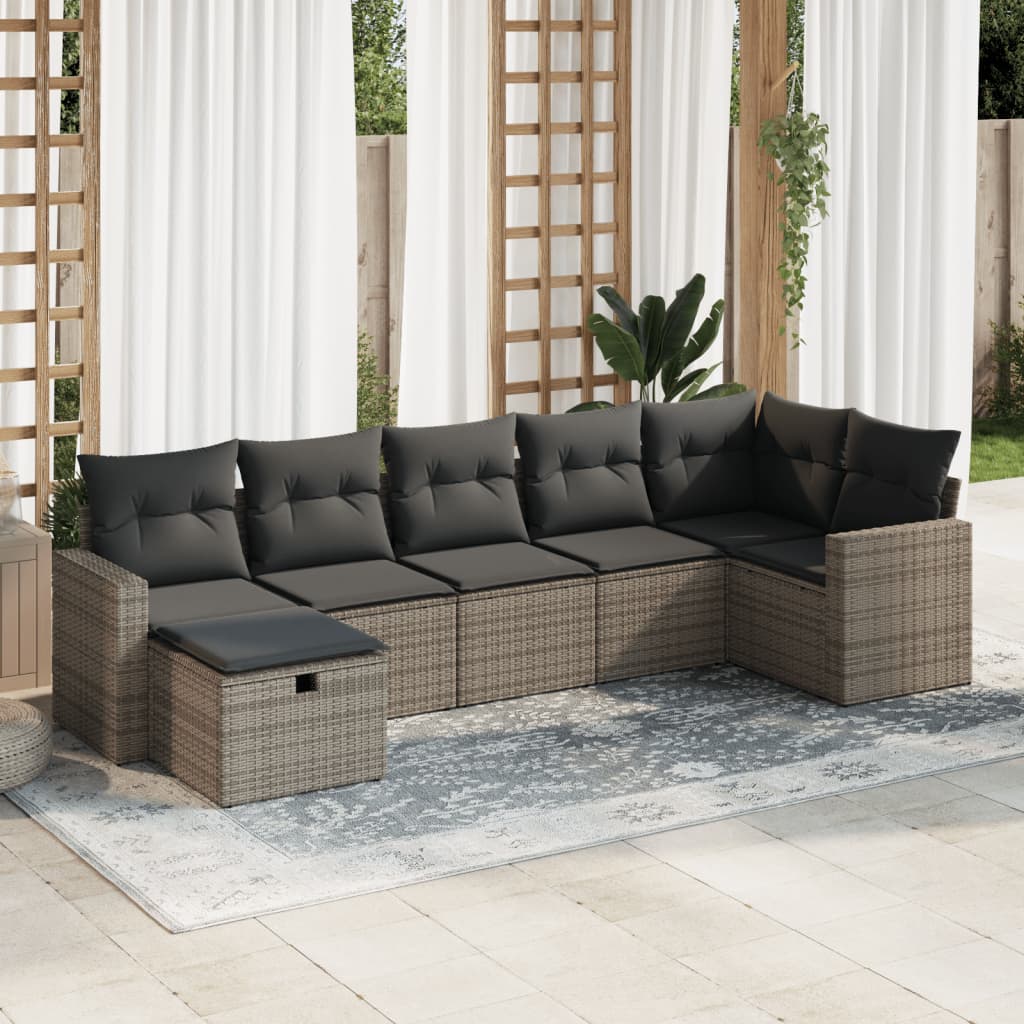 Set Canapele De Grădină, 7 Piese, Cu Perne, Bej, Poliratan