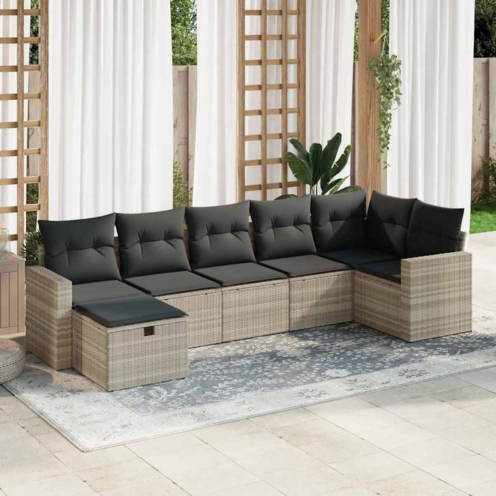 Set Canapele De Grădină, 7 Piese, Cu Perne, Bej, Poliratan