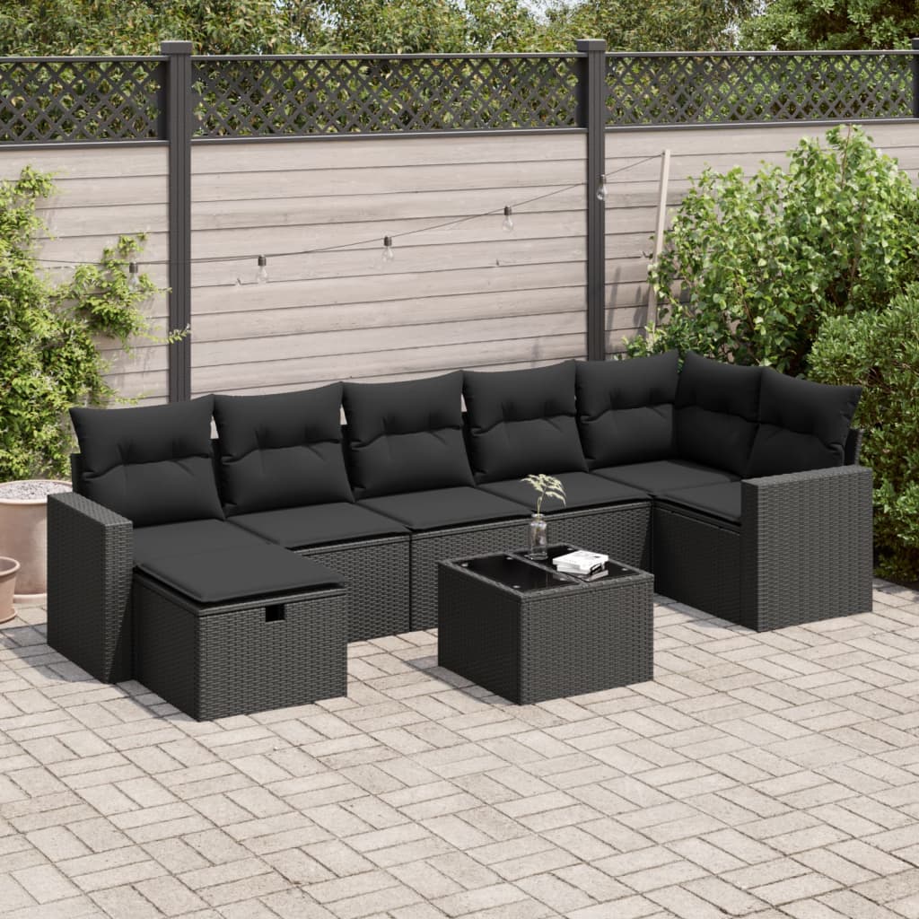 Set Canapele De Grădină, 7 Piese, Cu Perne, Bej, Poliratan