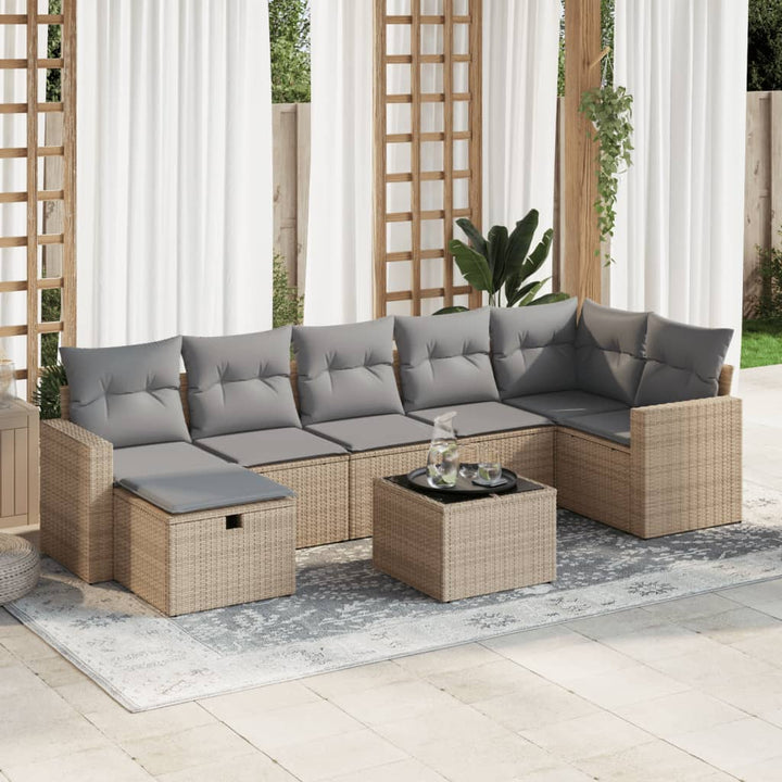 Set Canapele De Grădină, 7 Piese, Cu Perne, Bej, Poliratan