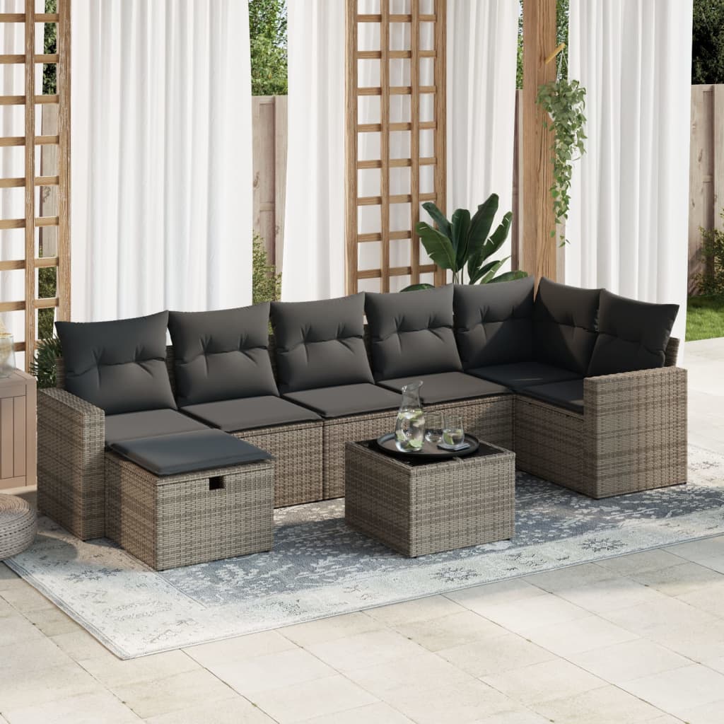 Set Canapele De Grădină, 7 Piese, Cu Perne, Bej, Poliratan