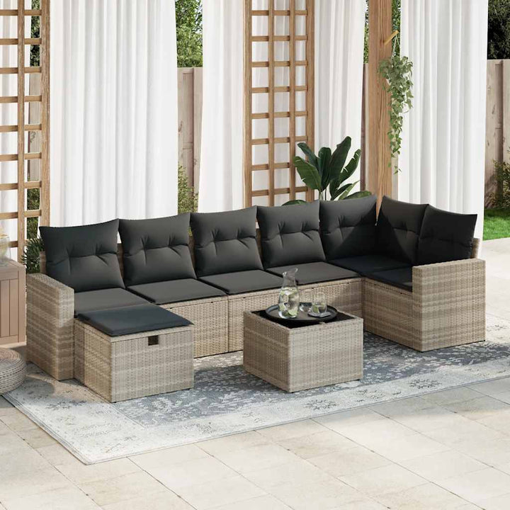 Set Canapele De Grădină, 7 Piese, Cu Perne, Bej, Poliratan