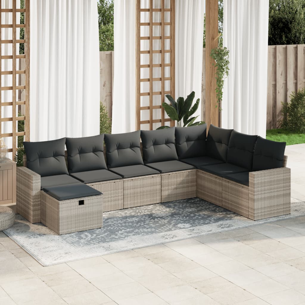 Set Canapele De Grădină Cu Perne, 9 Piese, Maro, Poliratan