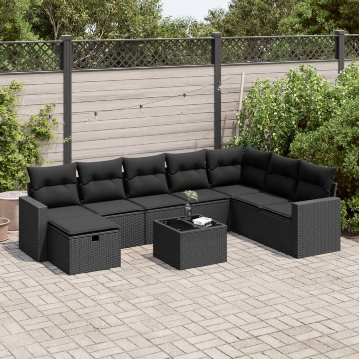 Set Canapele De Grădină Cu Perne, 9 Piese, Maro, Poliratan