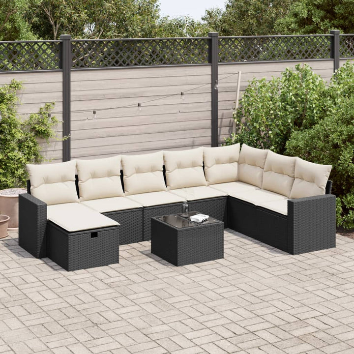 Set Canapele De Grădină Cu Perne, 9 Piese, Maro, Poliratan
