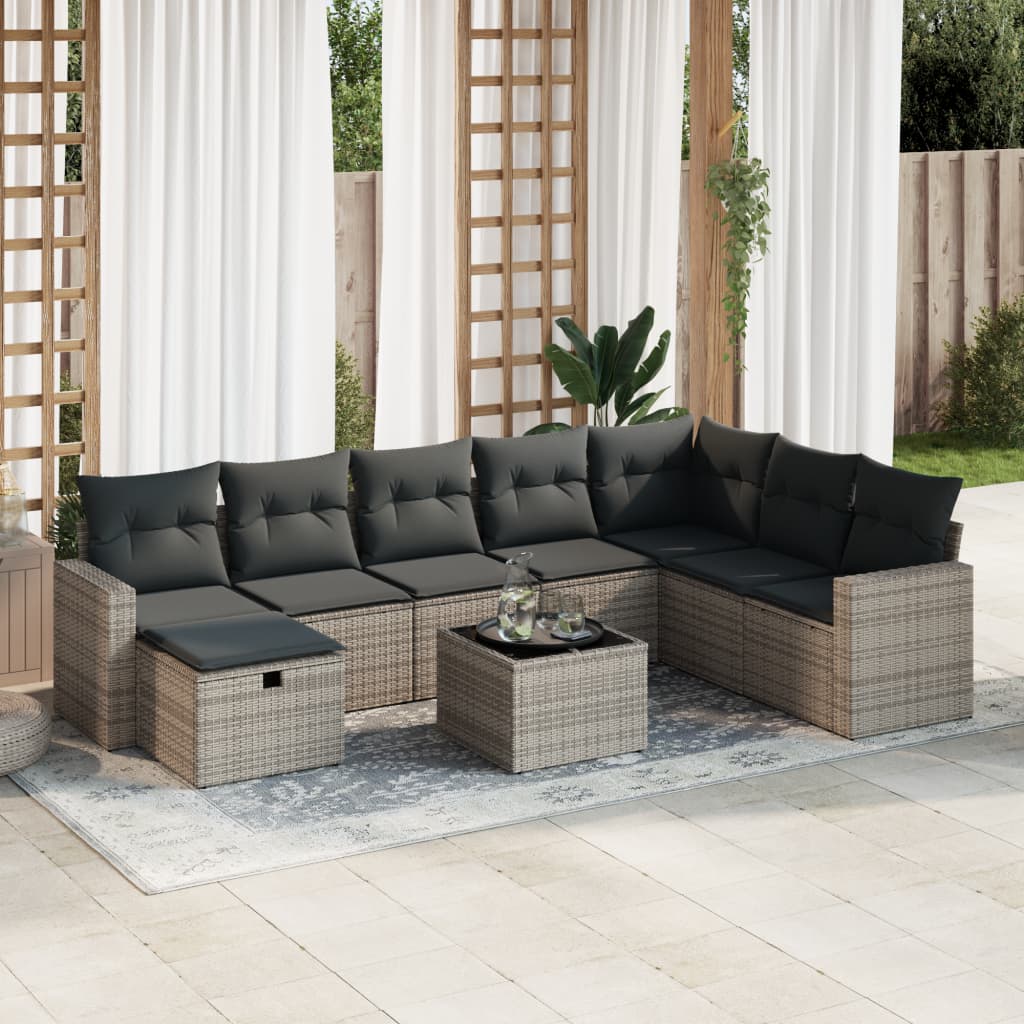 Set Canapele De Grădină Cu Perne, 9 Piese, Maro, Poliratan