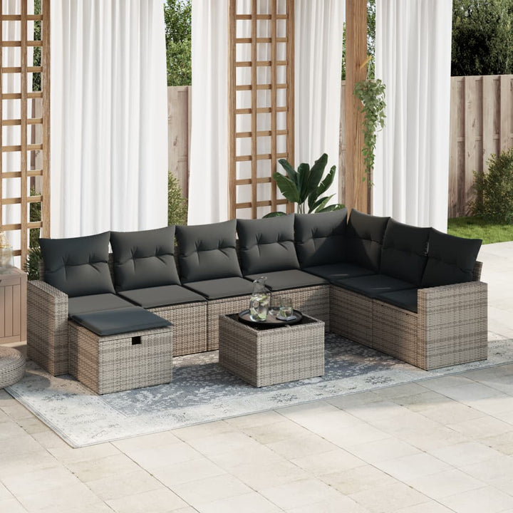 Set Canapele De Grădină Cu Perne, 9 Piese, Maro, Poliratan