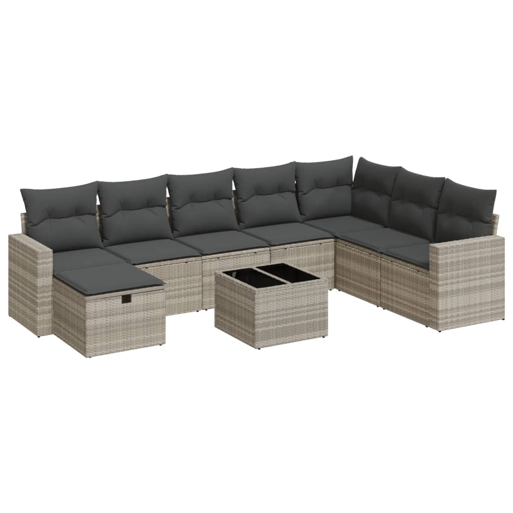 Set Canapele De Grădină Cu Perne, 9 Piese, Maro, Poliratan