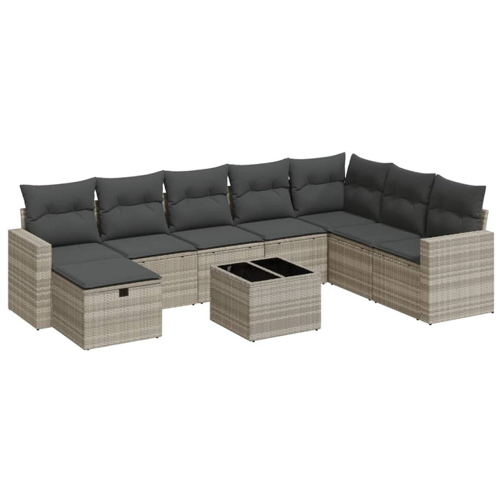 Set Canapele De Grădină Cu Perne, 9 Piese, Maro, Poliratan