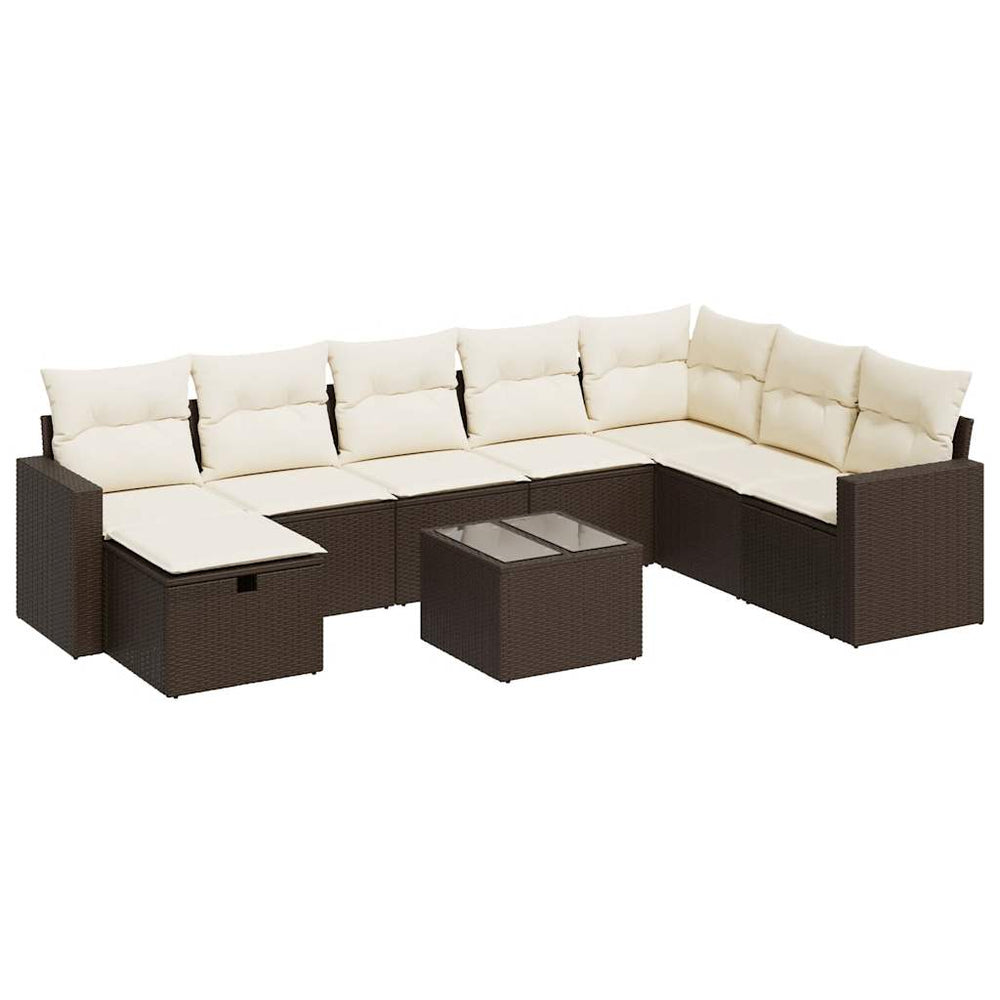 Set Canapele De Grădină Cu Perne, 9 Piese, Maro, Poliratan