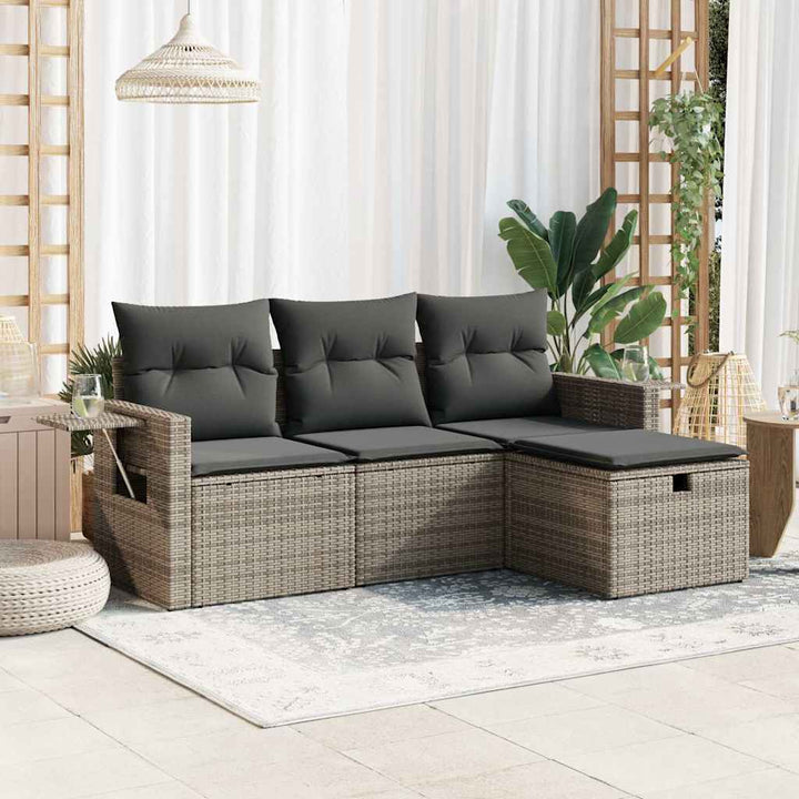 Set Mobilier De Grădină Cu Perne, 4 Piese, , Poliratan