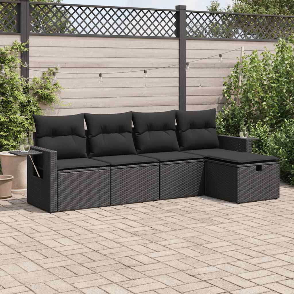 Set Mobilier De Grădină Cu Perne, 5 Piese, Negru, Poliratan