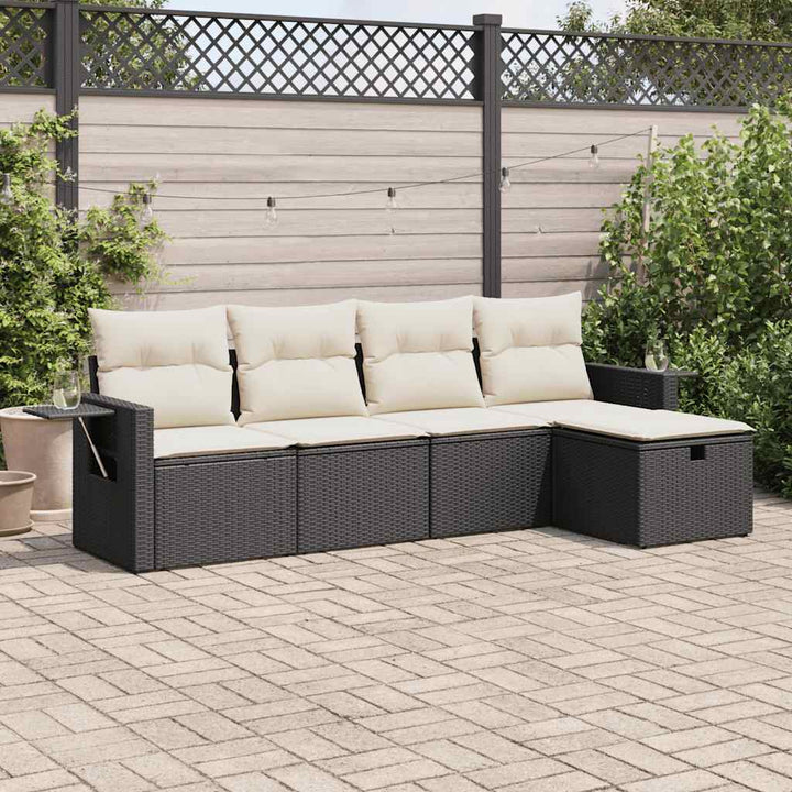 Set Mobilier De Grădină Cu Perne, 5 Piese, Negru, Poliratan