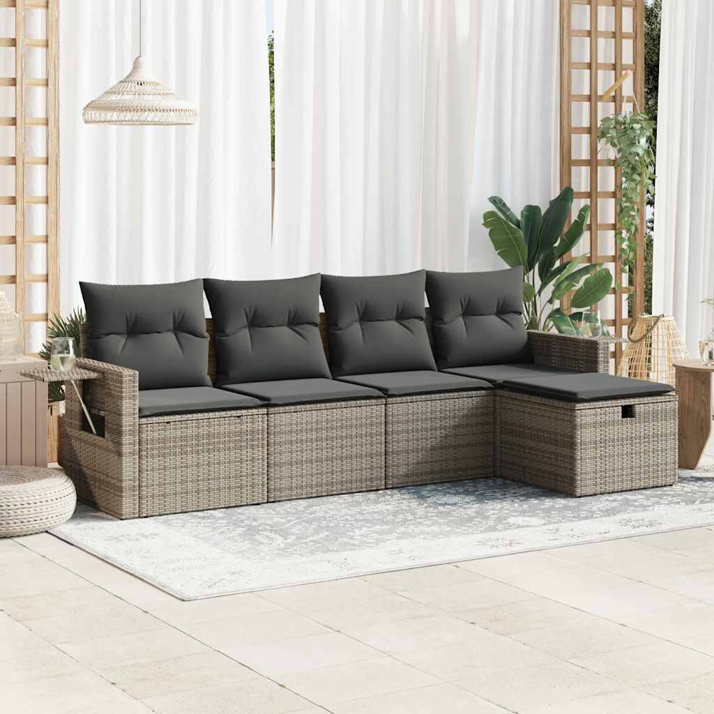 Set Mobilier De Grădină Cu Perne, 5 Piese, Negru, Poliratan
