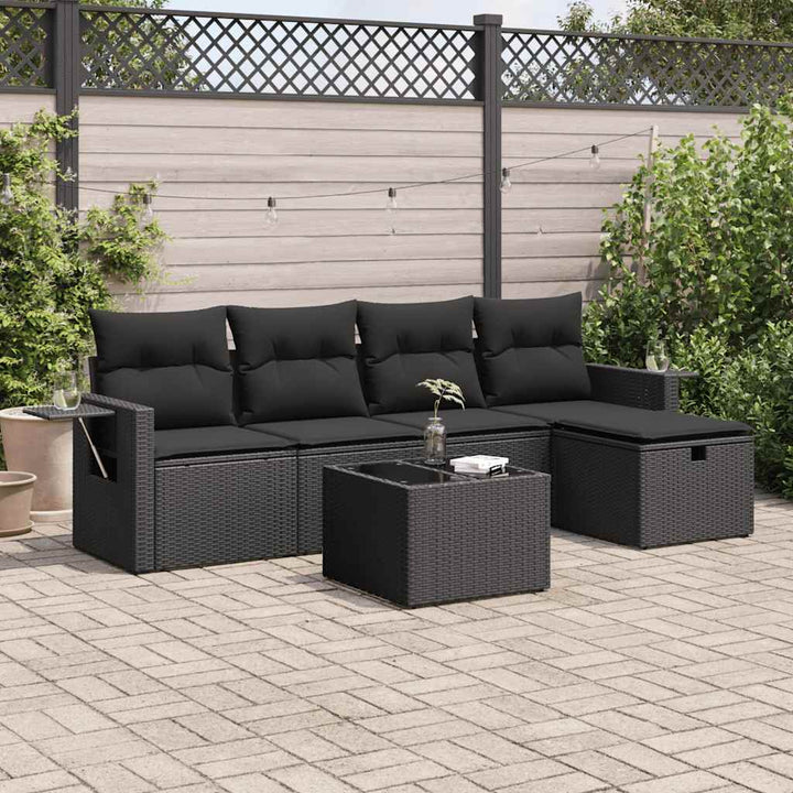Set Mobilier De Grădină Cu Perne, 5 Piese, Negru, Poliratan