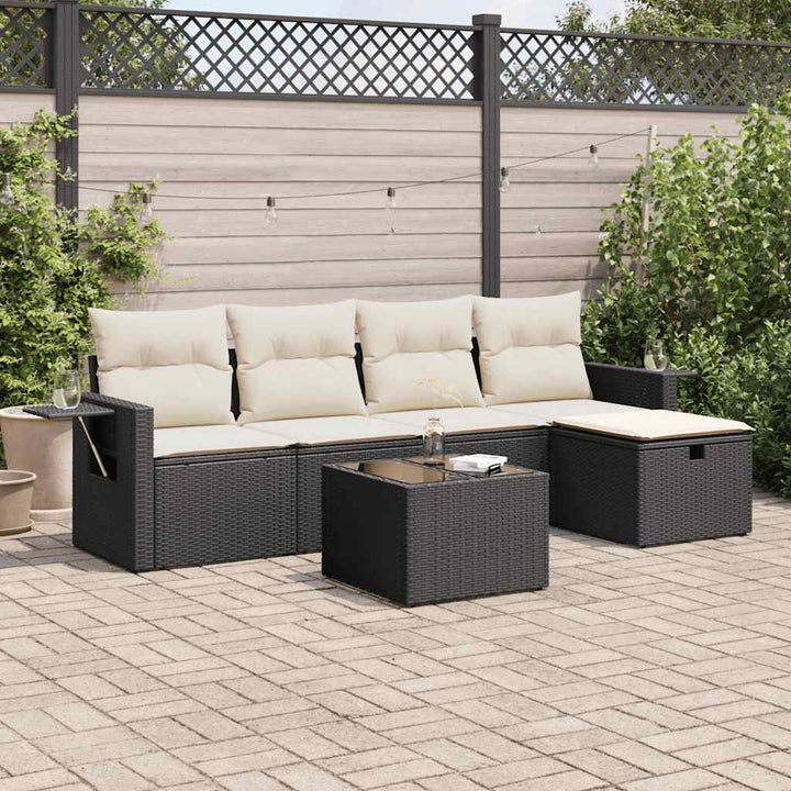 Set Mobilier De Grădină Cu Perne, 5 Piese, Negru, Poliratan