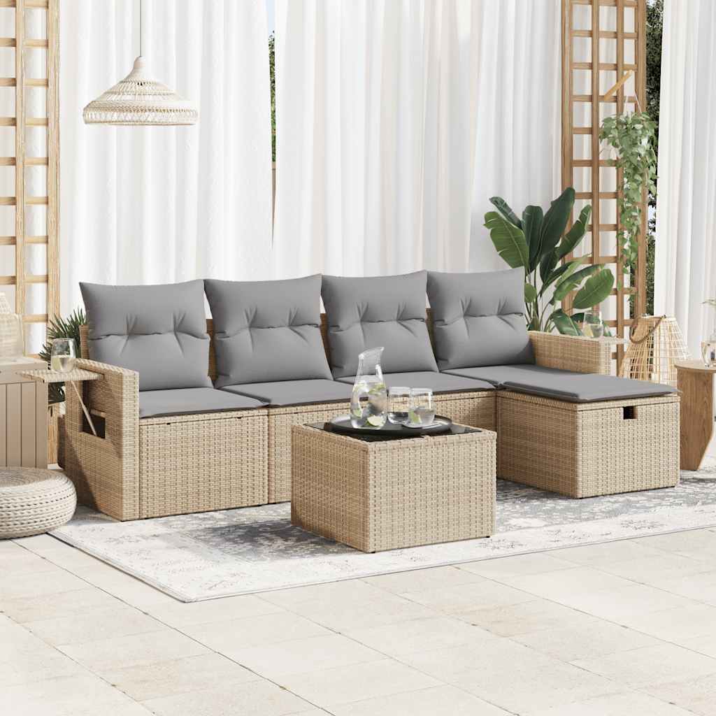 Set Mobilier De Grădină Cu Perne, 5 Piese, Negru, Poliratan