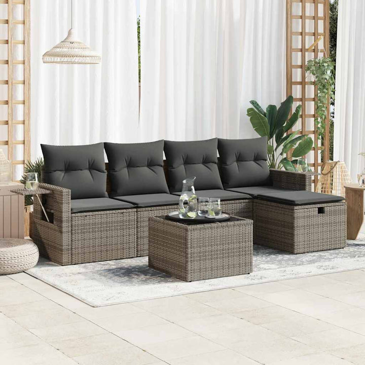 Set Mobilier De Grădină Cu Perne, 5 Piese, Negru, Poliratan