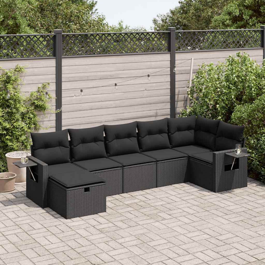 Set Canapele De Grădină, 7 Piese, Cu Perne, Bej, Poliratan
