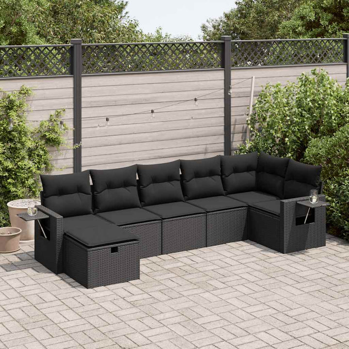 Set Canapele De Grădină, 7 Piese, Cu Perne, Bej, Poliratan