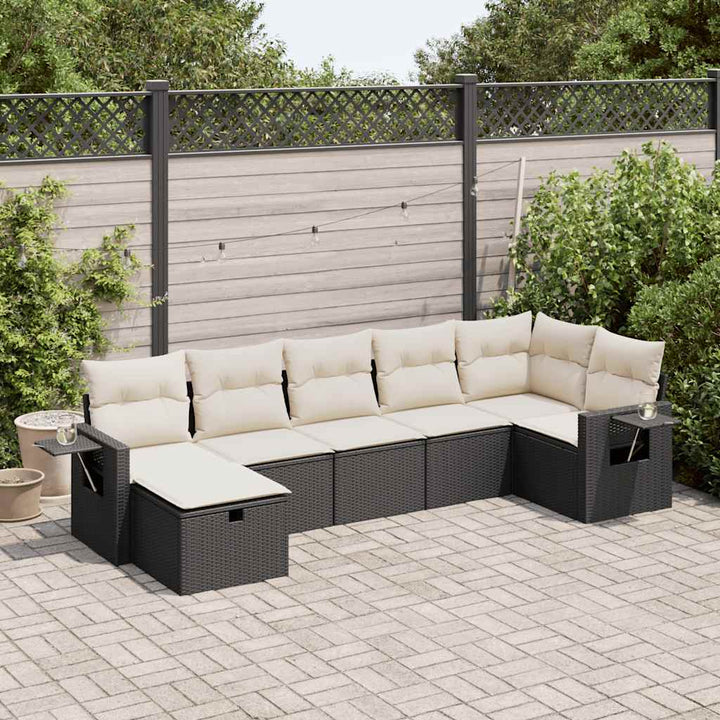 Set Canapele De Grădină, 7 Piese, Cu Perne, Bej, Poliratan