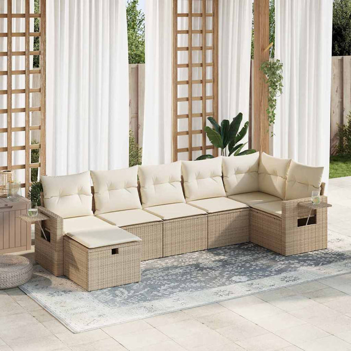 Set Canapele De Grădină, 7 Piese, Cu Perne, Bej, Poliratan