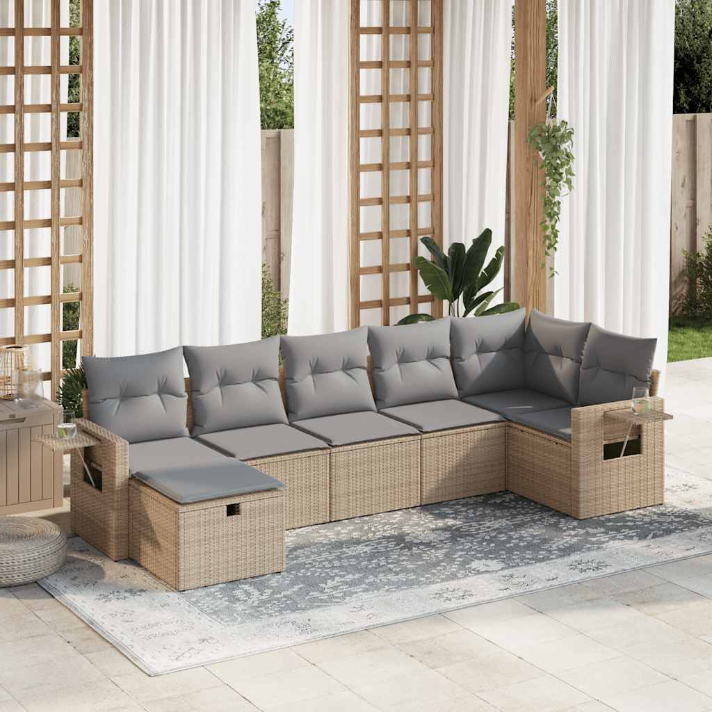 Set Canapele De Grădină, 7 Piese, Cu Perne, Bej, Poliratan