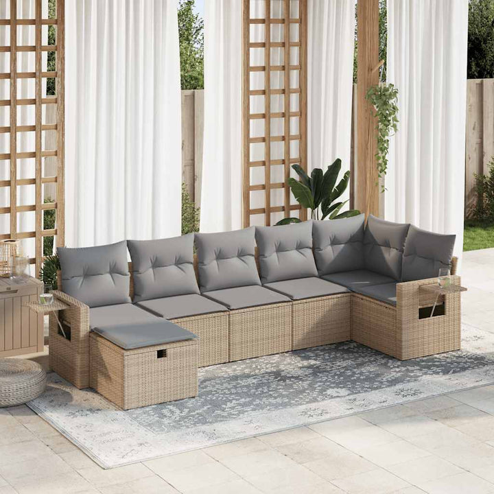 Set Canapele De Grădină, 7 Piese, Cu Perne, Bej, Poliratan