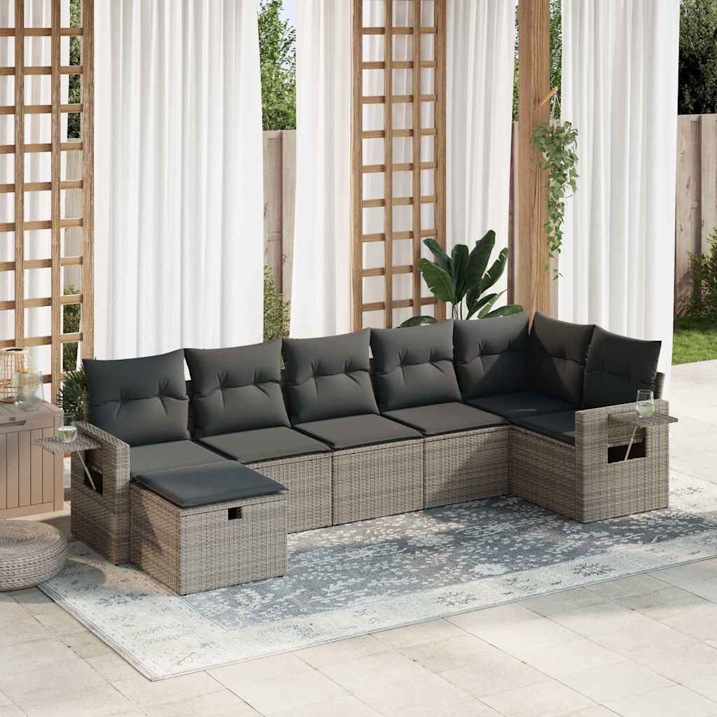 Set Canapele De Grădină, 7 Piese, Cu Perne, Bej, Poliratan