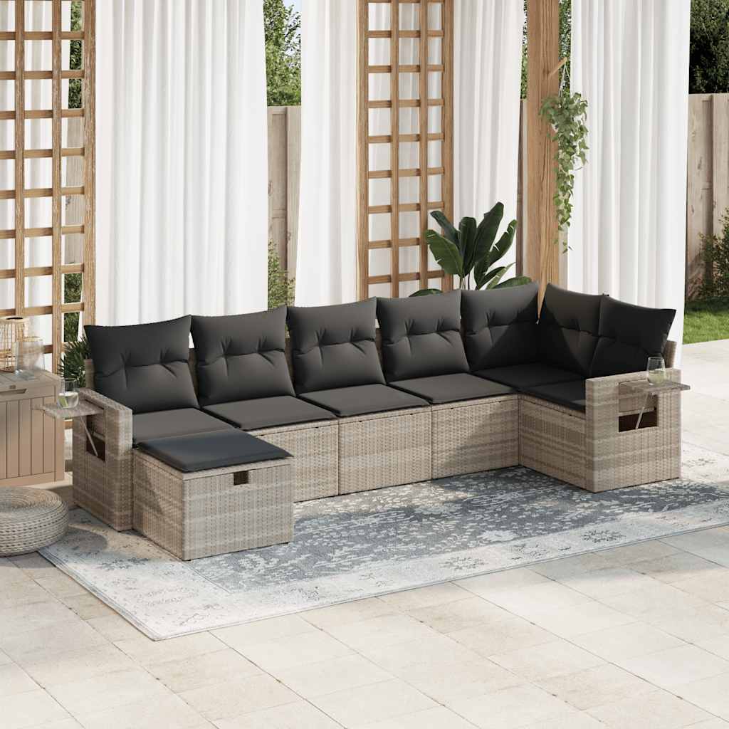 Set Canapele De Grădină, 7 Piese, Cu Perne, Bej, Poliratan